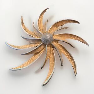 Large Vintage Starburst Brooch Gold Tone Layered Atomic Pin Mid Century